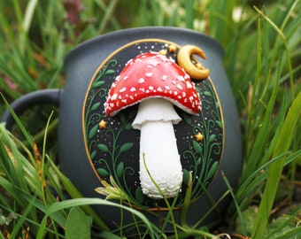 Mushroom mug handmade ceramic, dark academia, goblincore dark cottagecore, enchanted forest, night in the woods, magic mushrooms, witchy mug