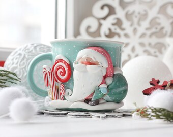 Handmade Santa Claus mug, Christmas ceramic mug, Holiday coffee mugs