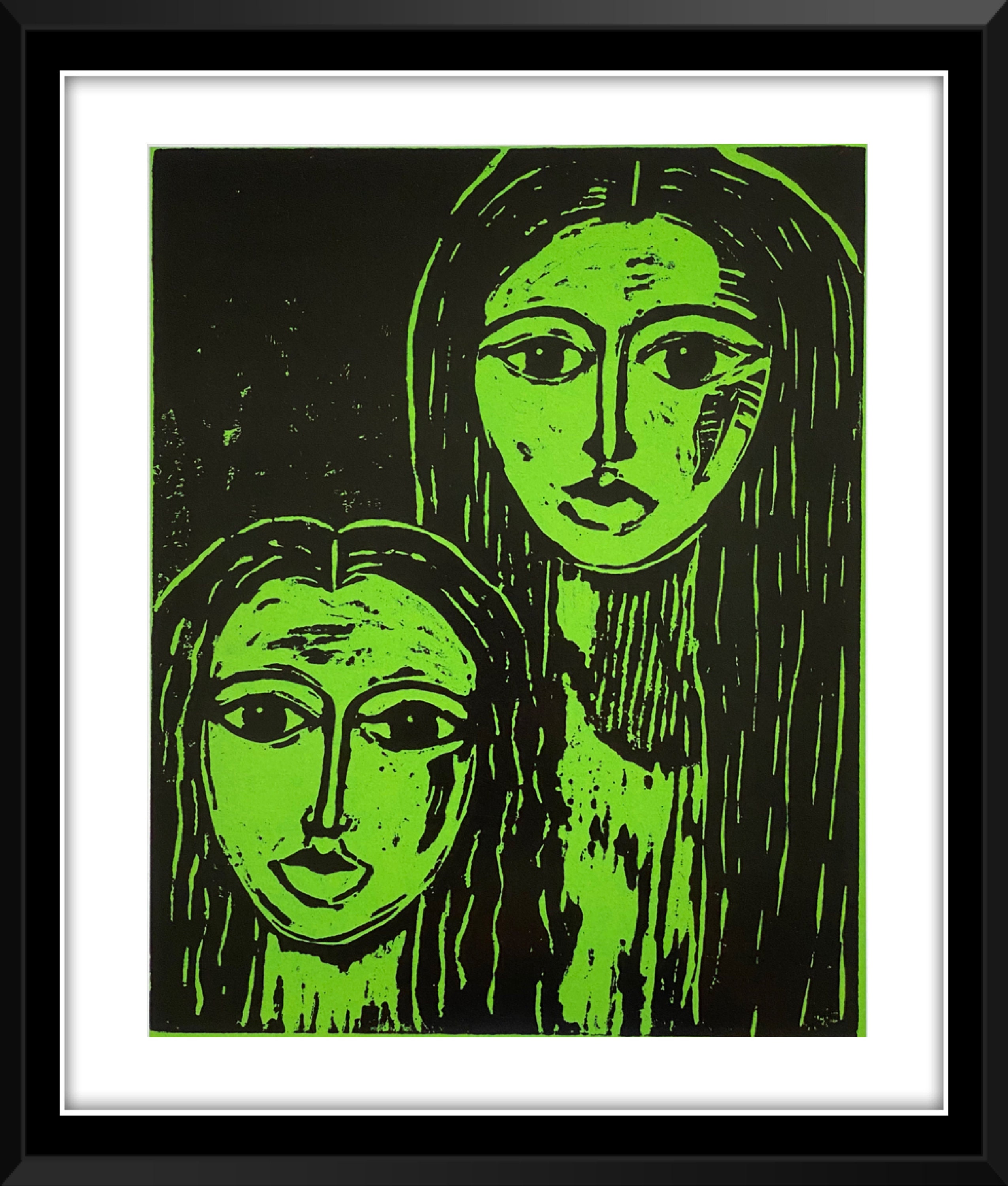 Woodblock Art Print - Mother Daughter - Etsy
