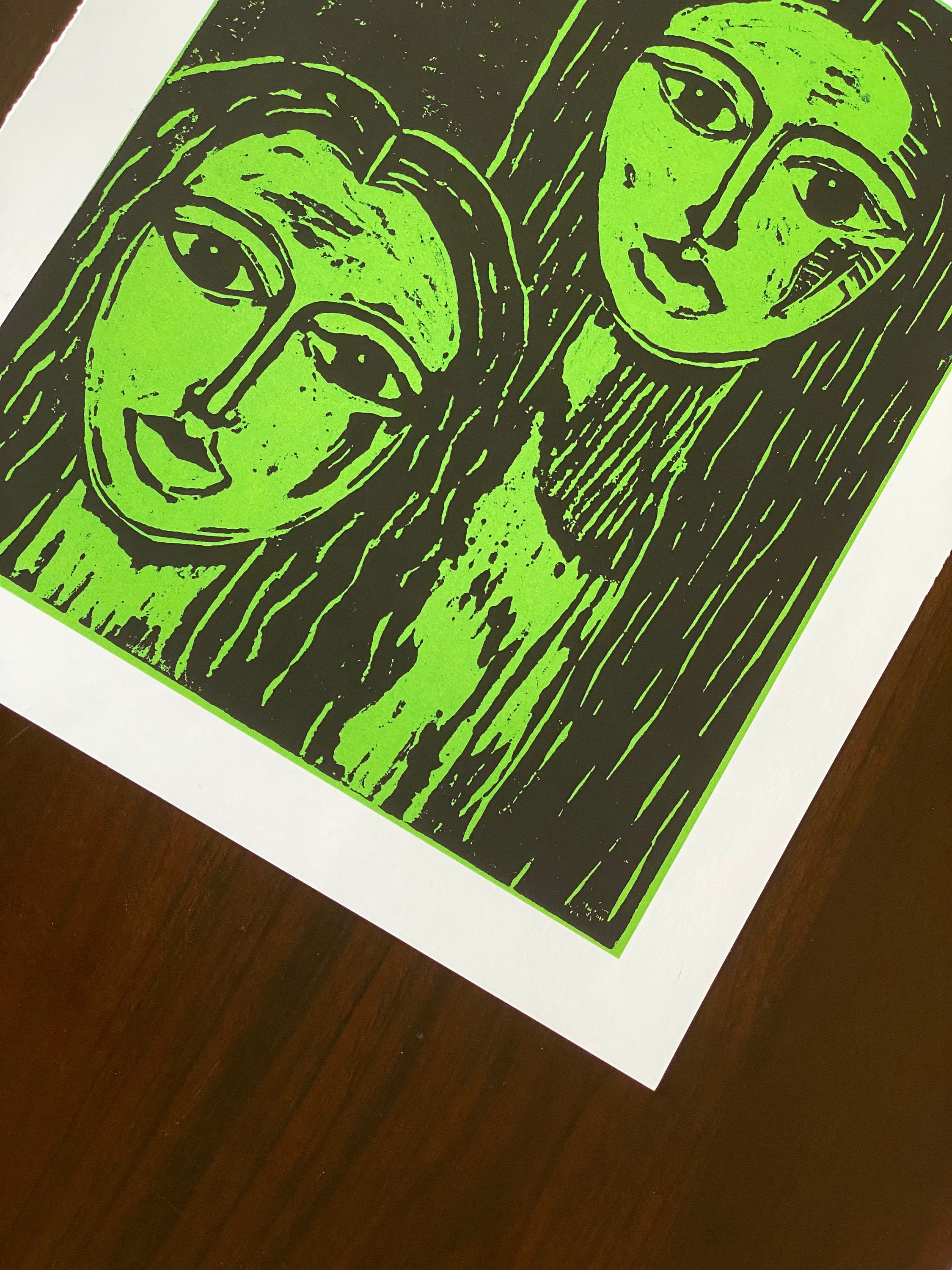 Woodblock Art Print Mother Daughter - Etsy