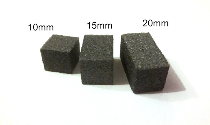 May include: Three gray foam blocks of different sizes, labeled 10mm, 15mm, and 20mm.