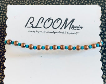 Rustic Copper & Turquoise Beaded Handmade bracelet by Local Artist - Expedition Collection