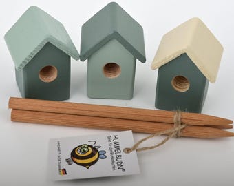 Hummelbudn 3-piece set - Decoration for flower boxes, balconies, gardens, colors: mint, teal, natural white - Set 9