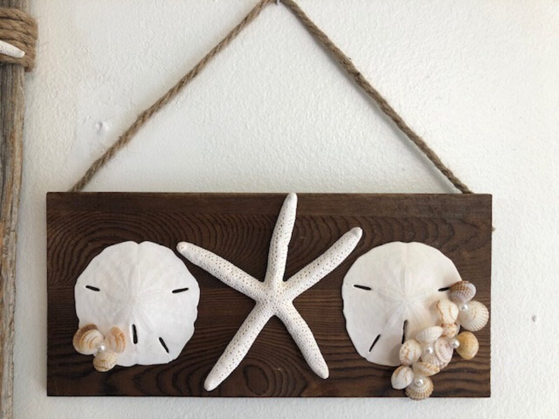 Wooden wall shell art beach coastal decor seashell wall art Etsy