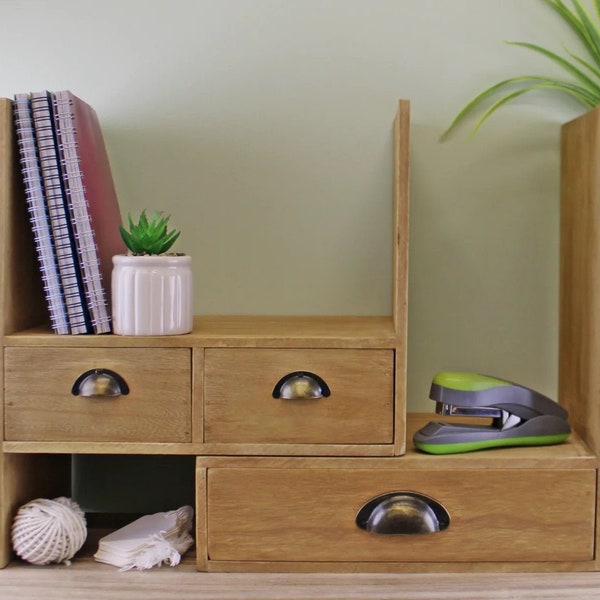 Wooden Desk Organizer (3 Drawers) - Storage & Display Shelf