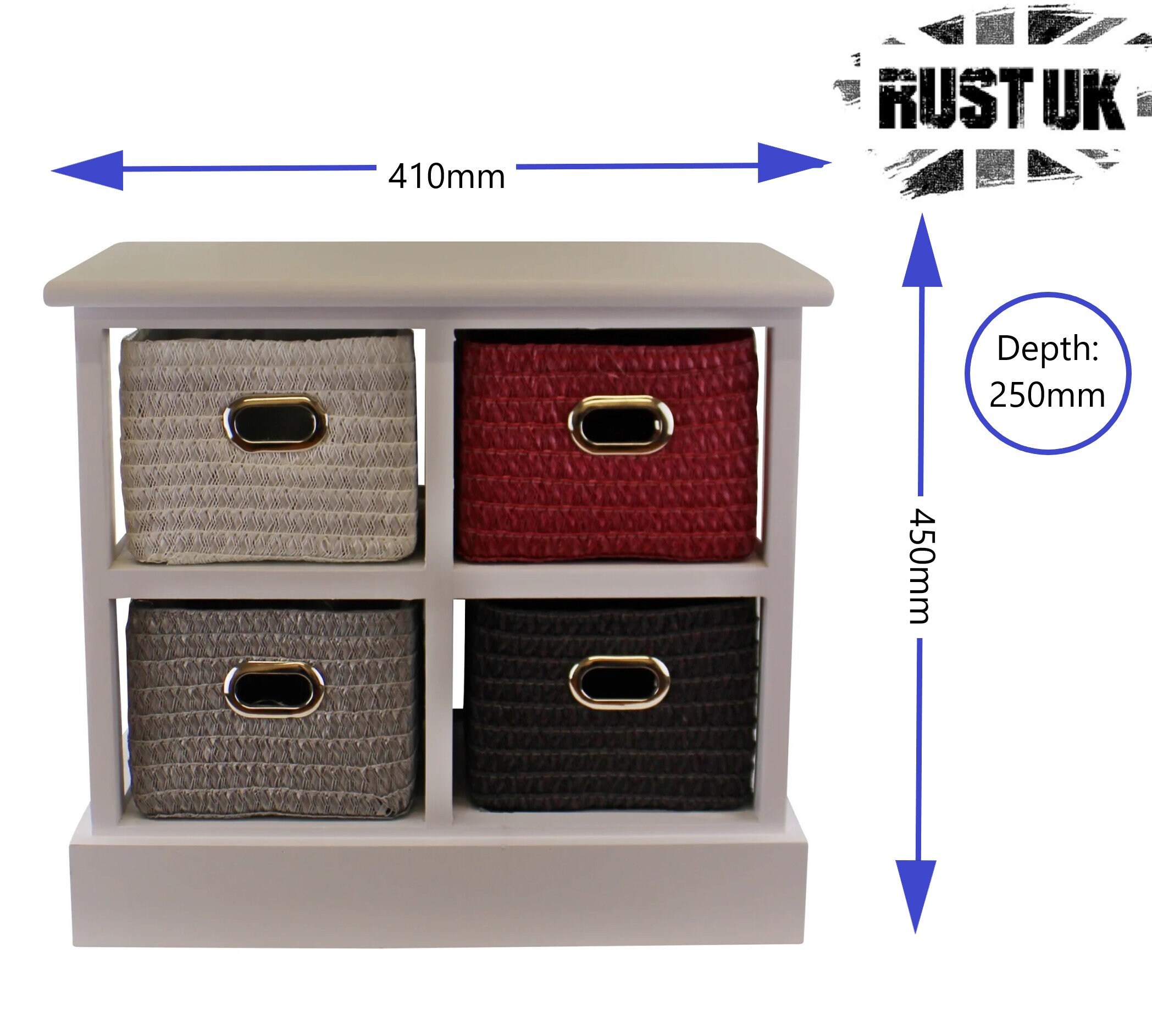 Small White Wooden Storage Unit With 4 Multicoloured Baskets Etsy