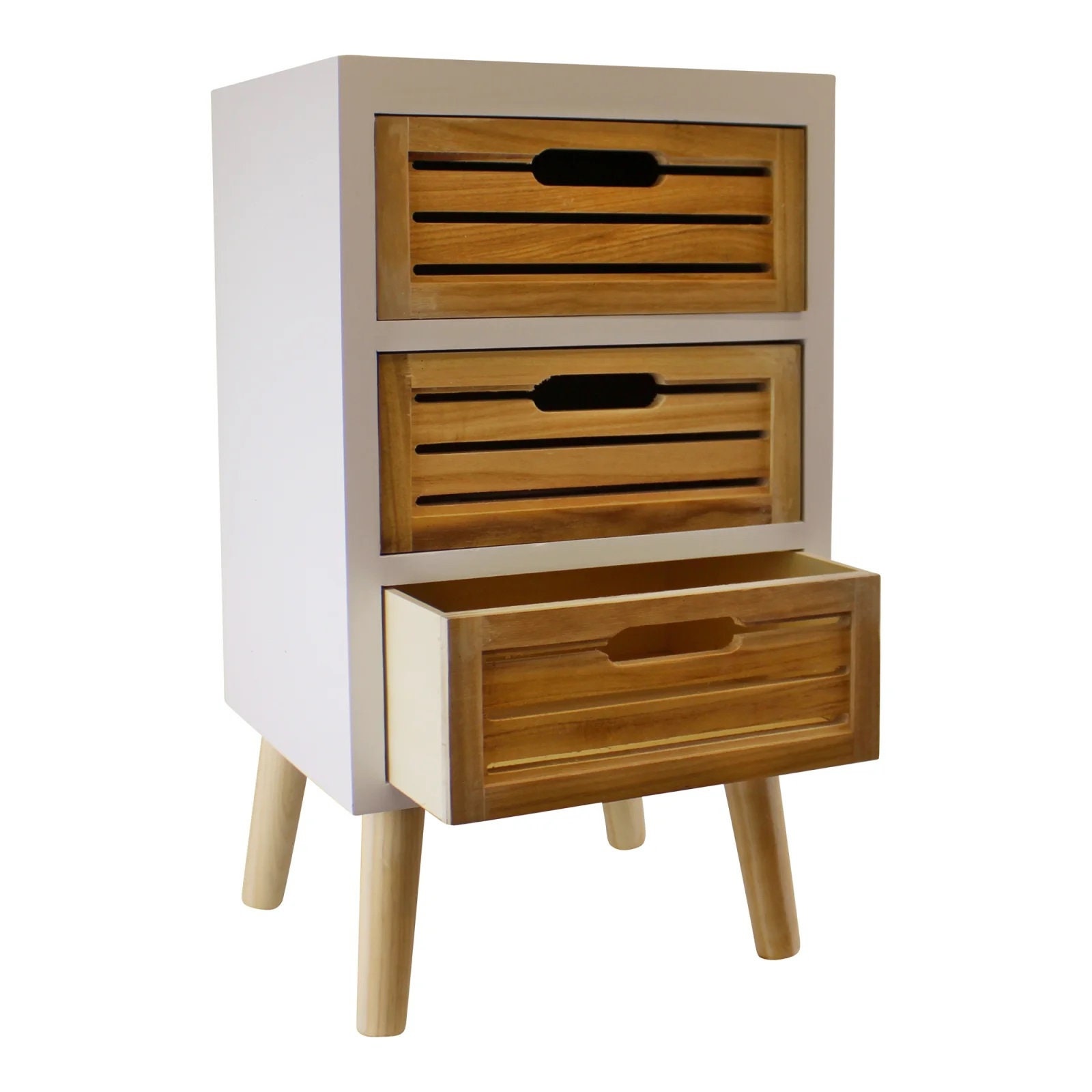 3 Drawer Unit In White With Natural Wooden Drawers With Etsy
