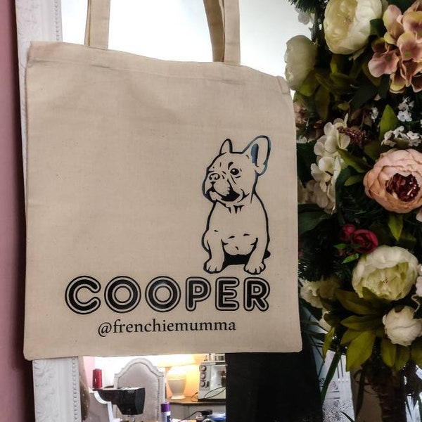 Sac fourre-tout personnalisé sur le thème des animaux de compagnie, sac à provisions, thème des animaux, bouledogue français, cadeaux pour chiens, cadeau de Noël, rembourrage pour bas de Noël, lavable, réutilisable