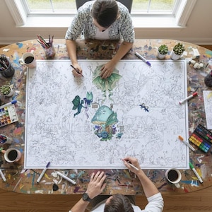 大人向け大判ぬり絵ポスター - 魔法の沼：36インチ x 24インチ アクリルマーカー対応！ - 80ポンド厚紙