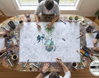 Large Format Coloring Poster for Adults - Enchanted Whimsical Swamp: 36" x 24" Acrylic Marker Ready! - 80lb cardstock paper