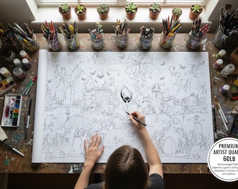 Large Fairie Planet Coloring Poster – Spooky Enchanted Design, Acrylic Marker Ready (24" x 36")