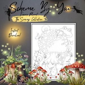 Mushroom Fairy House and Peeking Frog Fun Funny Coloring Page For The Whimsical Art Lover Perfect For the Coloring Enthusiasts & Frog Lovers