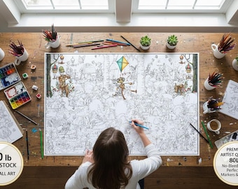 Large Format Fairy Coloring Poster – Whimsical Treasure Hunt, 80lb Cardstock (24" x 36")