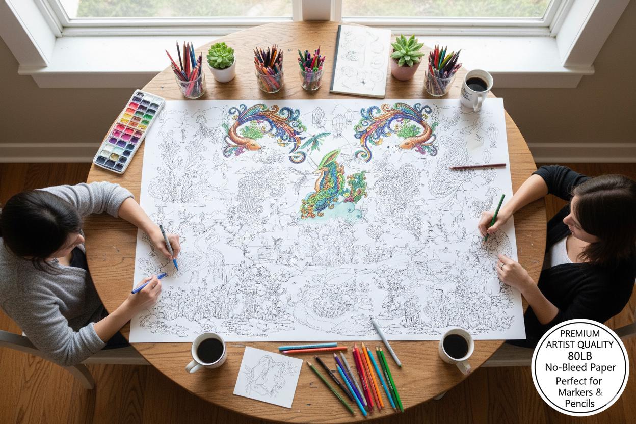 Large Format Fairyland Coloring Poster - Whimsical Fantasy Design, 80lb Artist Paper (24x36)