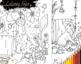 Puede incluir: Cinco páginas para colorear en blanco y negro con un tema de cuento de hadas. Las páginas incluyen un zorro, un león, un gnomo y una bañera. El título del libro para colorear es "A Fairie Bubbly Planet Coloring Pages".