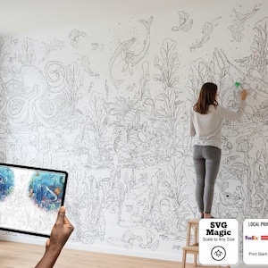 Póster para colorear de la búsqueda del tesoro submarino, gran formato (PDF y SVG)