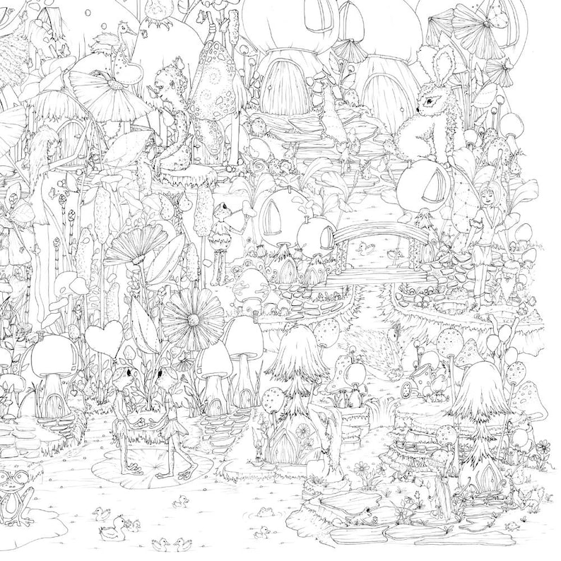 Large Fairie Planet Coloring Poster – Fantasy Art Print, Acrylic Marker Friendly (36x24 image 6