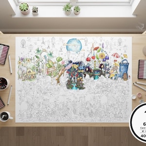 妖精の沼の巨大ぬり絵ポスター – 気まぐれで折衷的なデザイン (30インチ×40インチ)