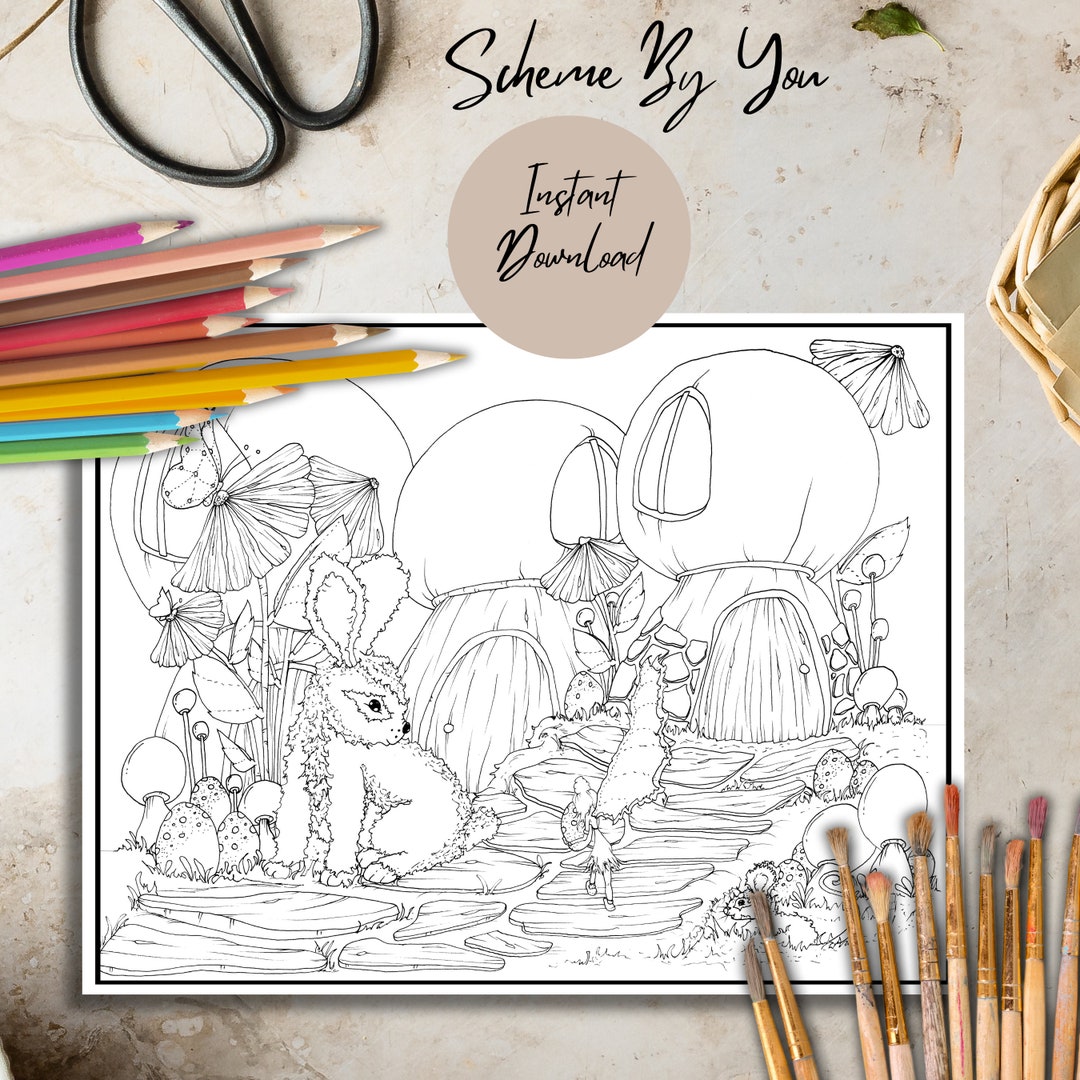 The Bunny and the Fairy Fun Coloring Page Illustrated for Easter and ...