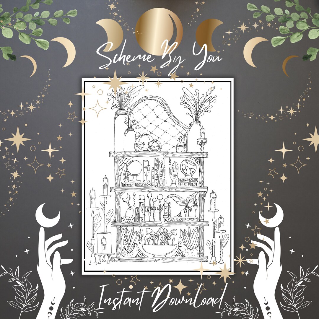 Witchy Cabinet Adult Coloring Page - Instant Printable Download - Etsy