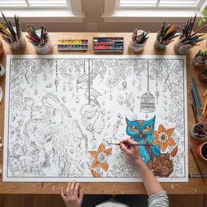 大人のためのファンタジー塗り絵ポスター - 気まぐれな妖精の惑星アート (24インチ x 36インチ)