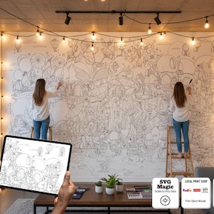 妖精のぬり絵ポスター - 気まぐれな世界、リラクゼーションアート（PDF & SVG、36x24 デザイン）