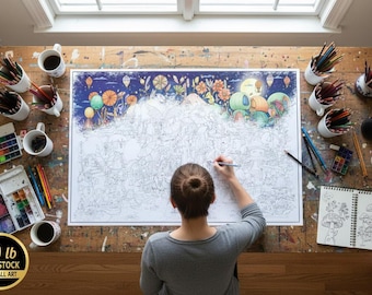 Large Fairie Planet Coloring Poster – Fantasy Art Print, Acrylic Marker Friendly (36x24