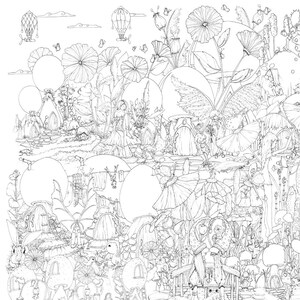 Large Fairie Planet Coloring Poster – Fantasy Art Print, Acrylic Marker Friendly (36x24 image 3