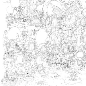Large Fairie Planet Coloring Poster – Fantasy Art Print, Acrylic Marker Friendly (36x24 image 5