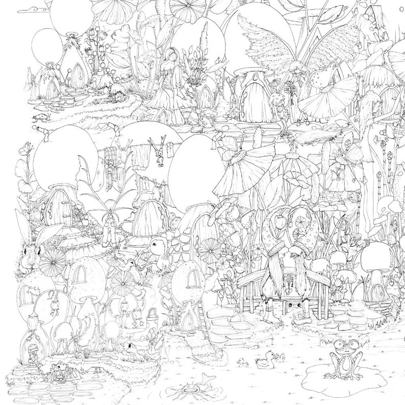 Large Fairie Planet Coloring Poster – Fantasy Art Print, Acrylic Marker Friendly (36x24 image 5