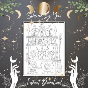 A witches&#39; place coloring page - instant download, Printable