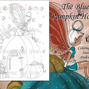 The Blue Pumpkin Fairy House Coloring Page - Instant Printable Download
