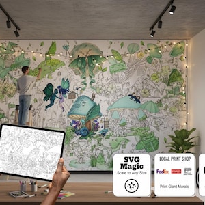 妖精の惑星ぬり絵ポスター – 気まぐれな沼地のデザイン (SVG & PDF ダウンロード、36x24インチ大判)