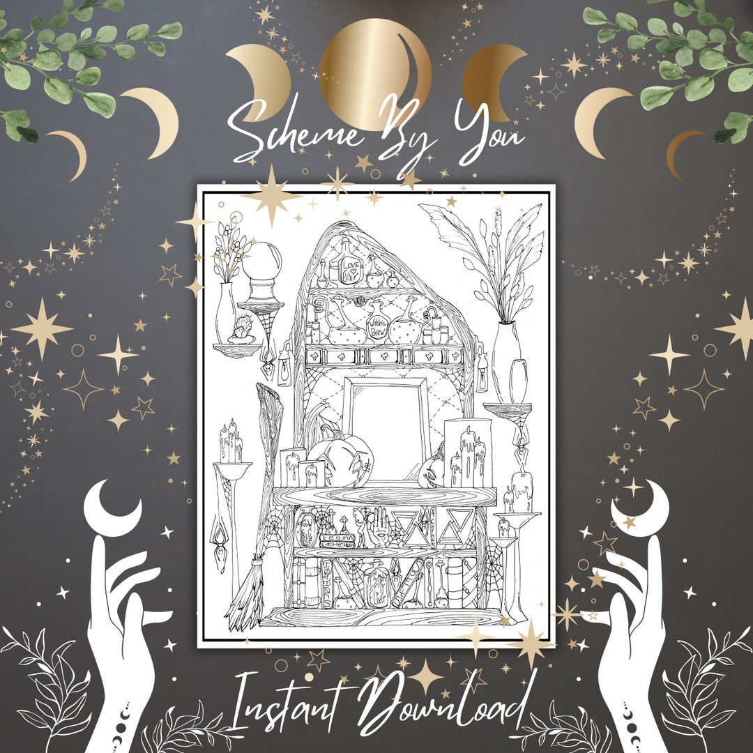 A Witchy Cabinet Adult Coloring Page - Instant Printable Download - Etsy
