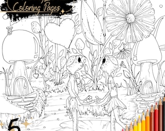 Pagine da colorare di fate fantasy: scene d'amore stravaganti (download digitale)