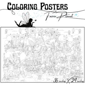 Large Fairie Planet Coloring Poster – Fantasy Art Print, Acrylic Marker Friendly (36x24 image 2