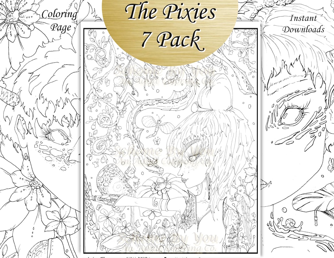 Whimsical Therian Pixie 7 Pack Coloring Pages Instant Download