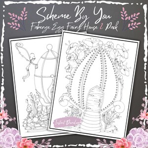 Faberge Egg fairy house coloring page / one black one white / Instant download