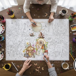 魔法の森のぬり絵ポスター - 気まぐれな妖精のデザイン (24インチ x 36インチ)