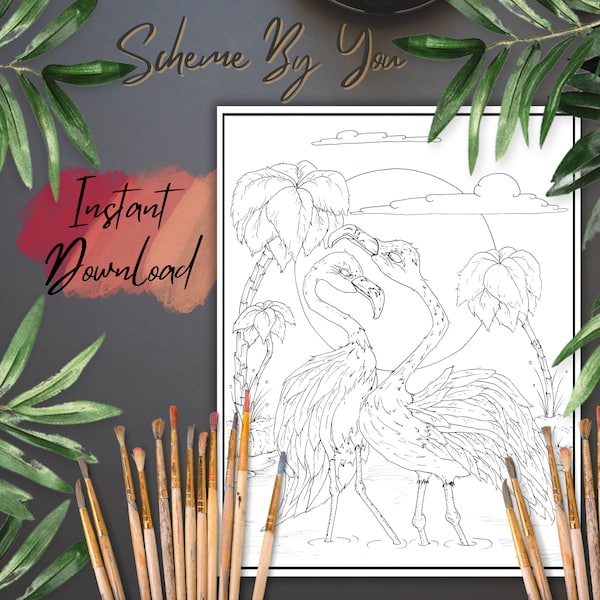 Flamingos In The Sun Coloring Page - Instant Printable Download