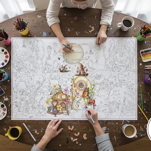 大人向けの大判ぬり絵ポスター - 80ポンド厚紙 - 妖精 - マット紙に描かれた気まぐれなアート 36 x 24 - アクリルマーカー対応