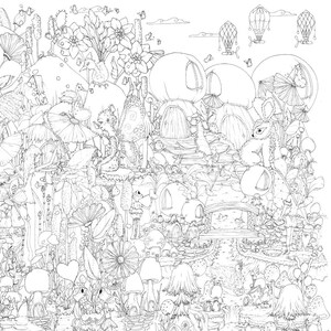 Large Fairie Planet Coloring Poster – Fantasy Art Print, Acrylic Marker Friendly (36x24 image 4