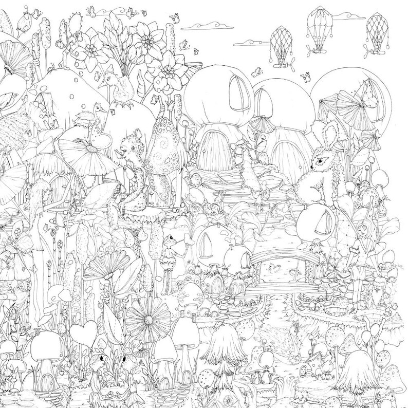 Large Fairie Planet Coloring Poster – Fantasy Art Print, Acrylic Marker Friendly (36x24 image 4