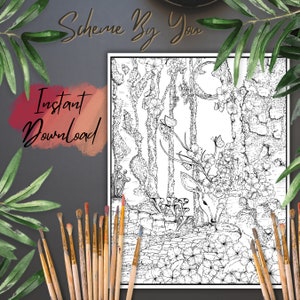 Woodland / Deer in the forest coloring page - Instant Printable Download