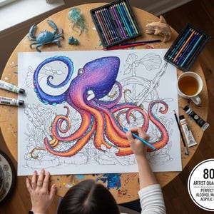Coloring Poster for adults - 80lb cardstock paper - Acrylic Marker Ready - Deep Sea Discovery | Large 16" x 20" Ocean Wonders