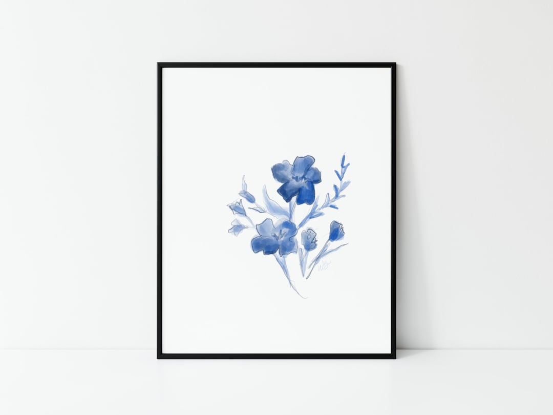 Art floral bleu, Indigo Fleurs Art, Blue Floral Art Print, Indigo