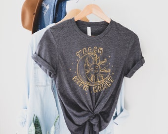 Art Teacher Shirt: Retro Boho 'Teach with Heart' Tee