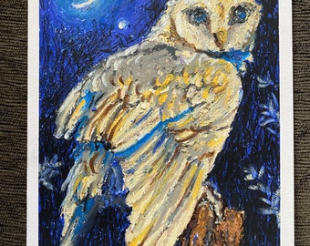 Night Owl - Oil Pastel Drawing