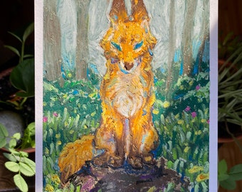 Little Red Fox - Oil Pastel Drawing