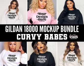 Curvy Babes Gildan 18000 Mockup Bundle, Sweat Shirt Mock Ups, G180 Crewneck Mock-up Bundle, Plus Size Model, Trendy Sweatshirt Mockups